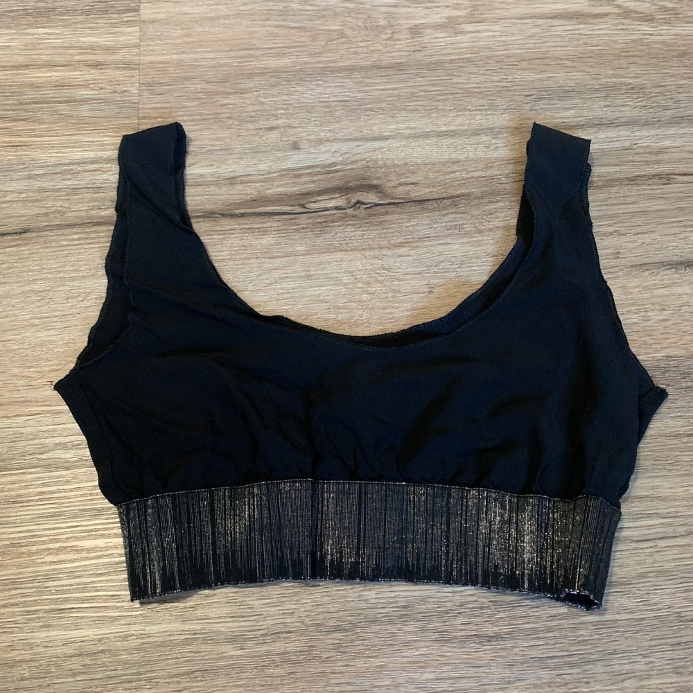 Samuji Black Metallic Hem Crop Top Sleeveless Scoop Neck Fall Winter 2017 Small